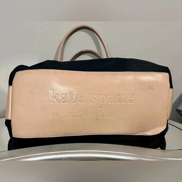 Gently Used KATE SPADE Black Nylon Shoulder Bag W/Tan Leather Handles - Picture 5 of 9